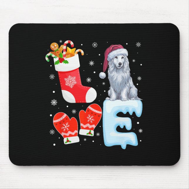 Santa Hat Christmas Stocking Holiday Akbash Dog Lo Mouse Pad (Front)