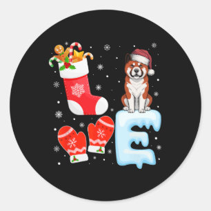 Santa Hat Christmas Stocking Holiday Akita Dog Lov Classic Round Sticker