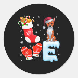 Santa Hat Christmas Stocking Holiday Basenji Dog L Classic Round Sticker