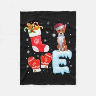 Santa Hat Christmas Stocking Holiday Basenji Dog L Fleece Blanket