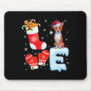 Santa Hat Christmas Stocking Holiday Basenji Dog L Mouse Pad