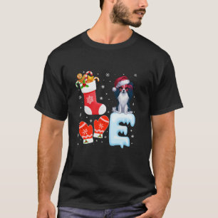 Santa Hat Christmas Stocking Holiday Papillon Dog T-Shirt