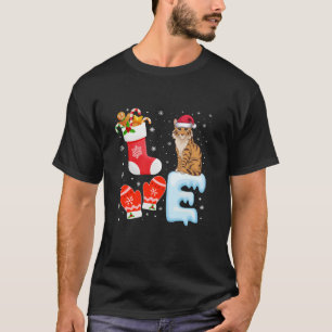 Santa Hat Christmas Stocking Holiday Savannah Cat T-Shirt