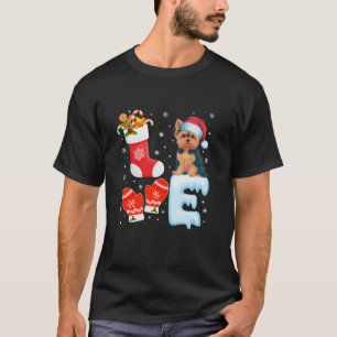 Santa Hat Christmas Stocking Holiday Yorkie Dog Lo T-Shirt