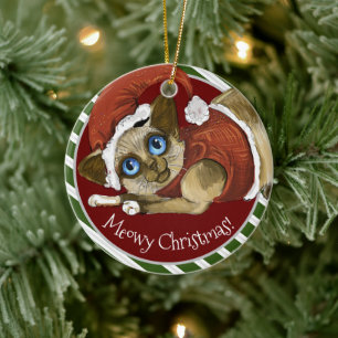 Santa Hat&Coat Christmas Kitty Ceramic Ornament