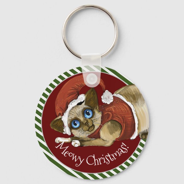 Santa Hat&Coat Christmas Kitty Key Ring (Front)