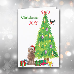 Santa Hat Cockapoo Dog and Holiday Tree