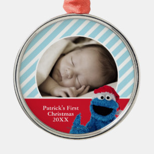 Santa Hat Cookie Monster   Add Your Name Metal Ornament