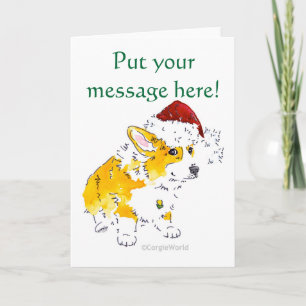 Santa Hat Corgi Christmas Card