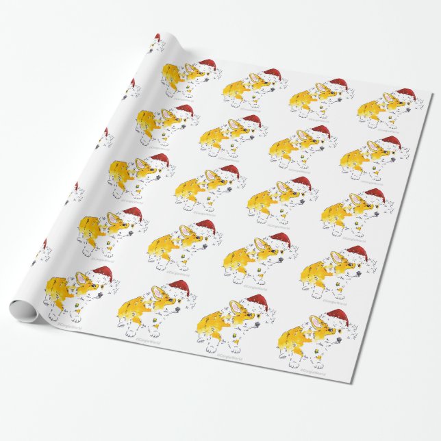 Santa Hat Corgi Christmas & Holiday Wrapping Paper (Unrolled)