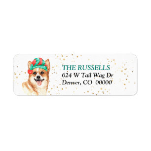 Santa Hat Corgi Dog Christmas Return Address Label