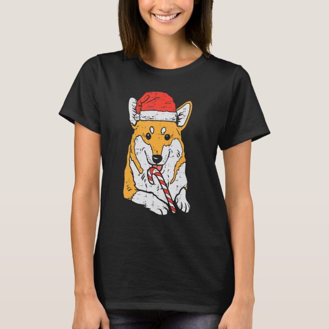 Santa Hat Corgi Dog Christmas Xmas Men Women T-Shirt (Front)