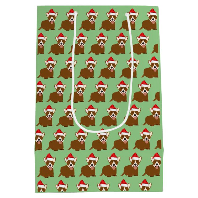 Santa Hat Corgi Medium Gift Bag (Back)