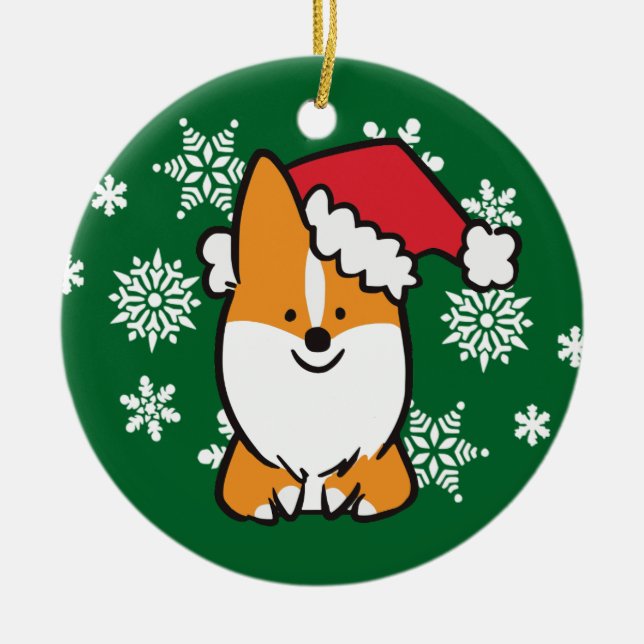 Santa Hat Corgi Ornament | CorgiThings (Front)