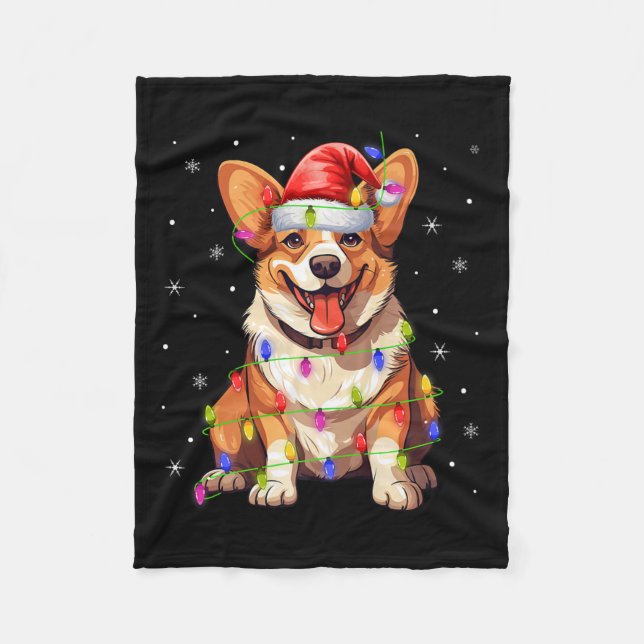 Santa Hat Corgi Xmas Lighting Corgi Dog Christmas  Fleece Blanket (Front)