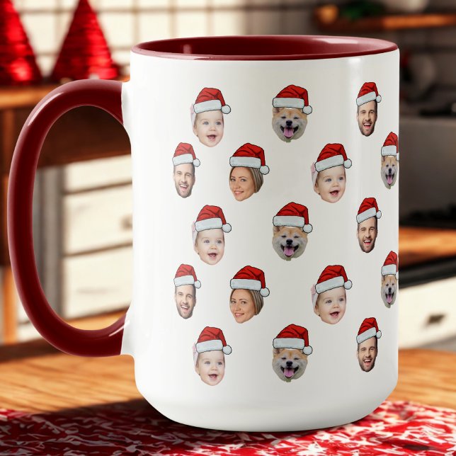Santa Hat Custom Family Face 4 Photos Christmas Mug (Creator Uploaded)