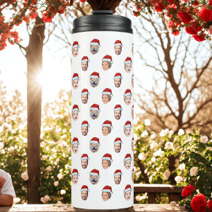 Santa Hat Custom Family Face 4 Photos Christmas Thermal Tumbler