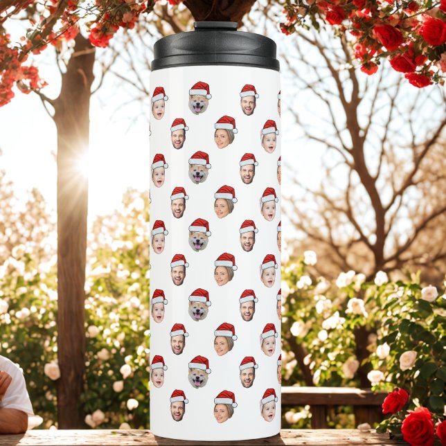 Santa Hat Custom Family Face 4 Photos Christmas Thermal Tumbler (Creator Uploaded)