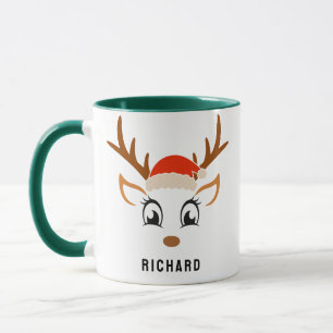 Santa Hat Cute Reindeer Boy Christmas Green Mug