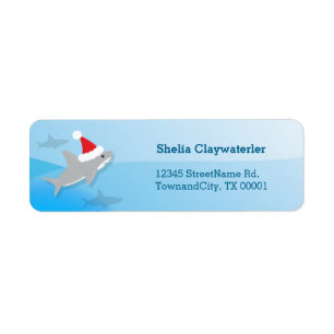 Santa Hat Cute Shark Christmas Holiday Return Address Label