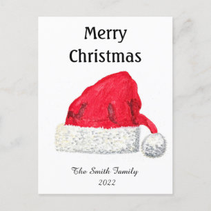 Santa Hat Cute Winter Christmas Retro Vintage Postcard
