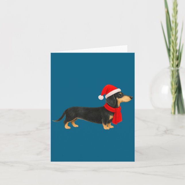 Santa Hat Dachshund Christmas Funny Cute Dog Mom  Card (Front)