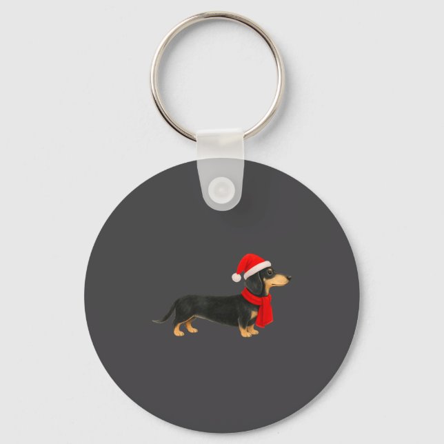 Santa Hat Dachshund Christmas Funny Cute Dog Mom  Key Ring (Front)