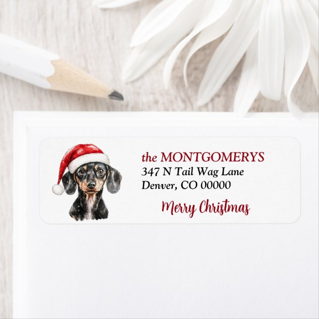 Santa Hat Dachshund Christmas Return Address Label (Insitu)