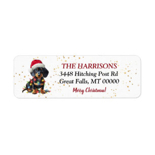 Santa Hat Dachshund in Lights Return Address Label