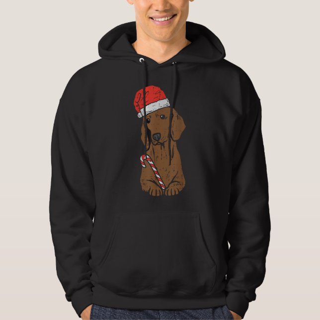 Santa Hat Dachshund Wiener Dog Christmas Xmas Hoodie (Front)