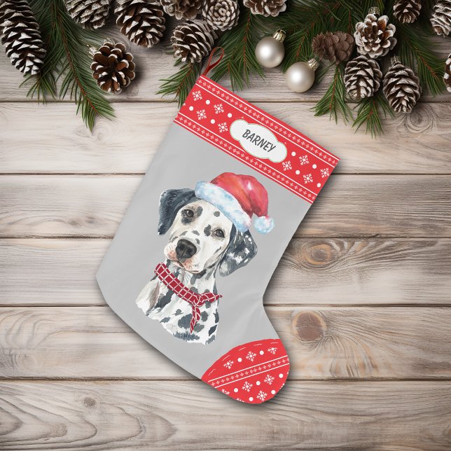Santa Hat Dalmatian Snowflake Border Large Christmas Stocking (Creator Uploaded)
