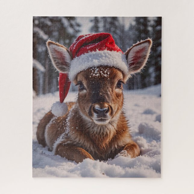 Santa Hat Deer Puzzle (Vertical)