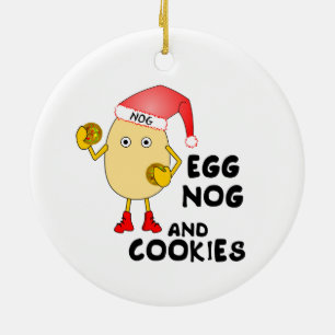 Santa Hat Egg Nog Ceramic Ornament