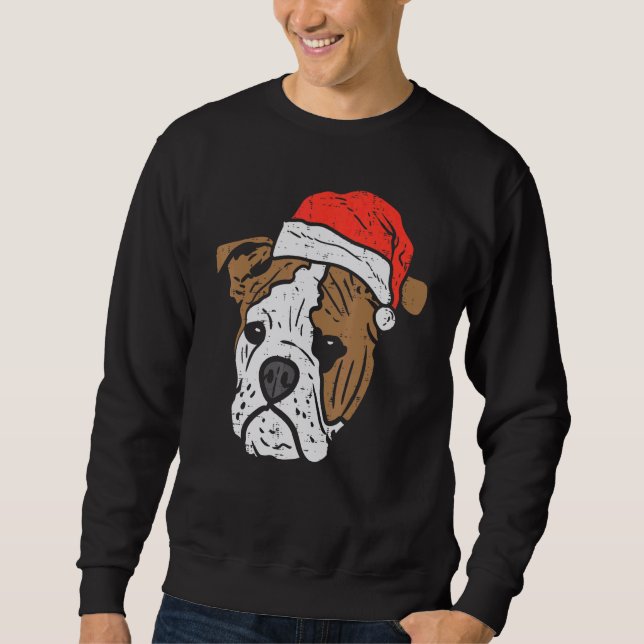 Santa Hat English Bulldog Christmas Pet Dog  Owner Sweatshirt (Front)