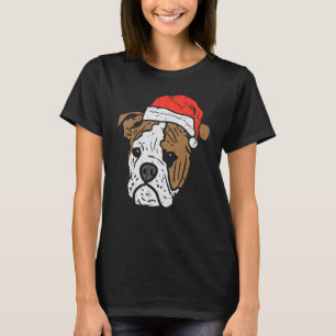 Santa Hat English Bulldog Christmas Pet Dog  Owner T-Shirt