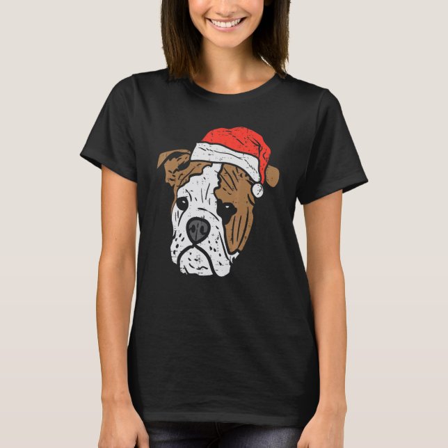 Santa Hat English Bulldog Christmas Pet Dog  Owner T-Shirt (Front)