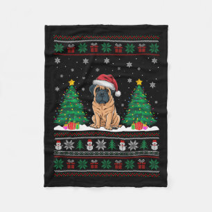 Santa Hat English Mastiff Dog Xmas Tree Lights Ugl Fleece Blanket