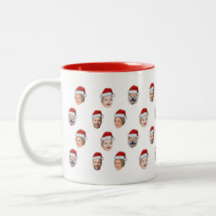 Santa Hat Face Custom Family 4 Photos Christmas Two-Tone Coffee Mug