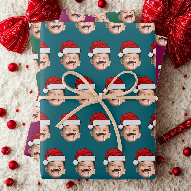 Santa Hat Face Gift Wrap, Custom Face Wrapping Paper Sheet (Creator Uploaded)