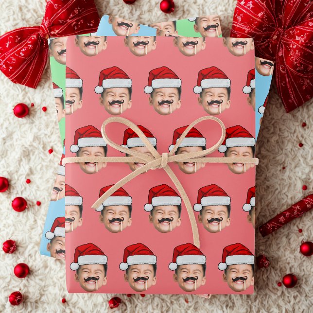 Santa Hat Face Gift Wrap, Custom Face Wrapping Paper Sheet (Creator Uploaded)
