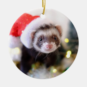 Santa Hat Ferret Christmas Ornament