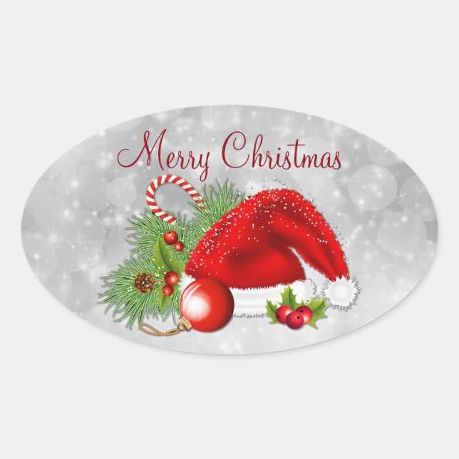 Santa Hat Festive Christmas Oval Sticker (Front)