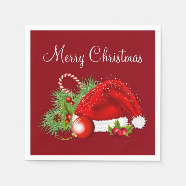 Santa Hat Festive Christmas Red Napkins (Front)