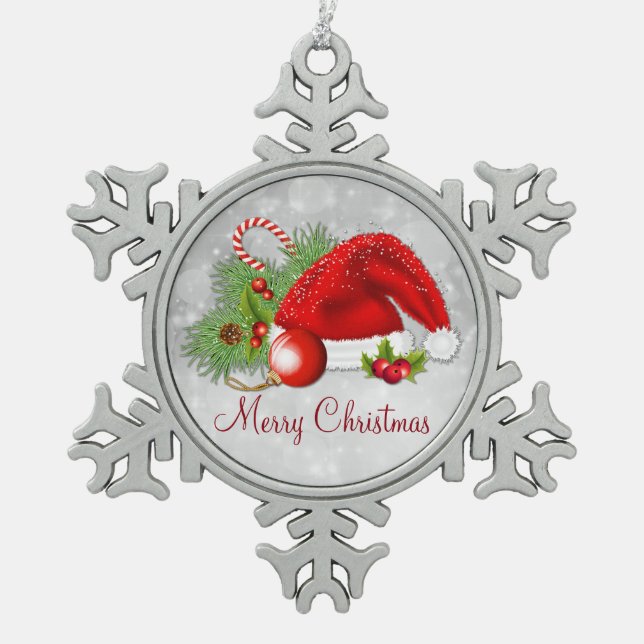 Santa Hat Festive Christmas Snowflake Ornament (Front)