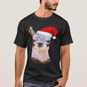 Santa Hat Festive Llama Christmas Xmas Holiday T-Shirt