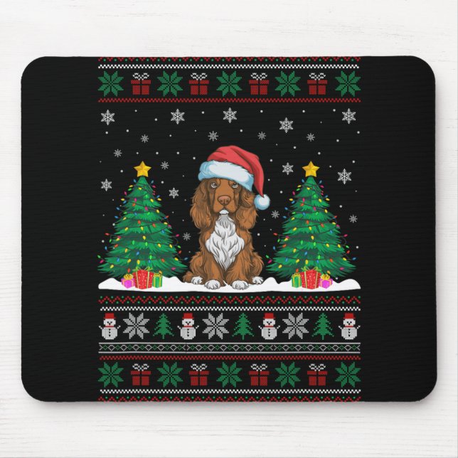 Santa Hat Field Spaniel Dog Xmas Tree Lights Ugly  Mouse Pad (Front)