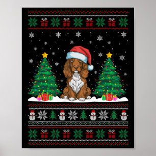 Santa Hat Field Spaniel Dog Xmas Tree Lights Ugly  Poster