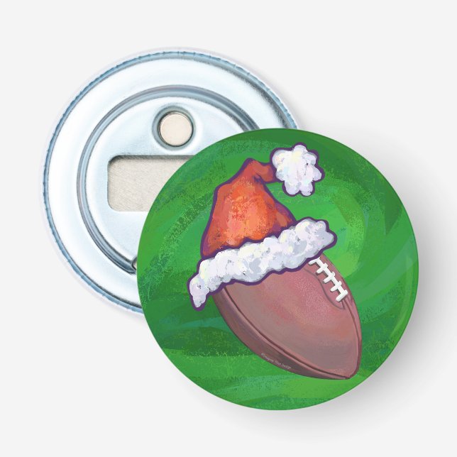 Santa Hat Football on Green Bottle Opener (Front)