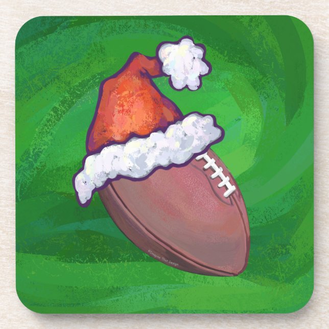Santa Hat Football on Green Coaster (Front)