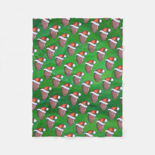 Santa Hat Football on Green Fleece Blanket